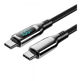 USB-C CABLE (สายยูเอสบีซี) VENTION COTTON BRAIDED USB 2.0 C MALE TO C MALE 5A CABLE WITH LED DISPLAY BLACK ZINC ALLOY TYPE 2M (BLACK) (TAYBH)