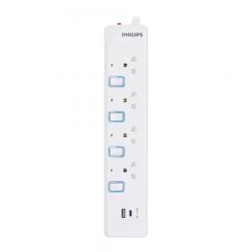 POWER STRIP (รางปลั๊กไฟ) PHILIPS 4 SOCKET 4 SWITCH 1 USB-C 1 USB-A 3 METER 2300 WATT CHP4743WB