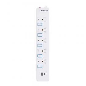 POWER STRIP (รางปลั๊กไฟ) PHILIPS 5 SOCKET 5 SWITCH 1 USB-A 1 USB-C 3 METER 2300 WATT CHP4751WB
