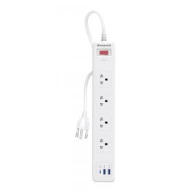POWER STRIP (รางปลั๊กไฟ) HONEYWELL 4 OUTLET 1 SWITCH 1 USB-C 2 USB-A 1.8 METER 2500 WATT - WHITE (HC