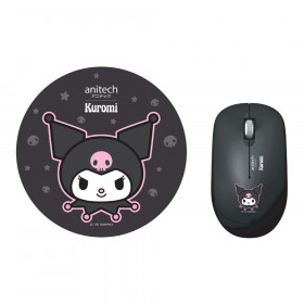 WIRELESS MOUSE (เมาส์ไร้สาย) ANITECH X KUROMI KU-WMP01-BK - BLACK COMBO SET WIRELESS MOUSE WITH MOUSE PAD