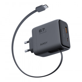 CHARGER (ที่ชาร์จ) AUKEY COMET REEL 67W - 1 x USB-C CABLE 1 x USB-C 1 x USB-A GRAY PA-C12