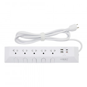POWER STRIP (รางปลั๊กไฟ) VEXXO DO-553 - 5 x OUTLET 5 x SWITCH 2 x USB-A 2 x USB-C 3M 3500W WHITE F5ST3-DO01-5531