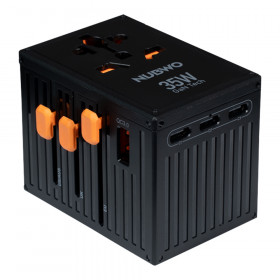 TRAVEL ADAPTER (ตัวแปลงหัวปลั๊ก) NUBWO NA04 - 1 x OUTLET US / AU / EU / UK 1 x USB-A 4 x USB-C 2500W BLACK