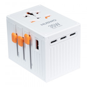 TRAVEL ADAPTER (ตัวแปลงหัวปลั๊ก) NUBWO NA04 - 1 x OUTLET US / AU / EU / UK 1 x USB-A 4 x USB-C 2500W WHITE