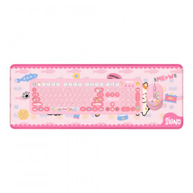 WIRELESS KEYBOARD & MOUSE (คีย์บอร์ดและเมาส์ไร้สาย) SIGNO KW-700+WM-100P - PINK