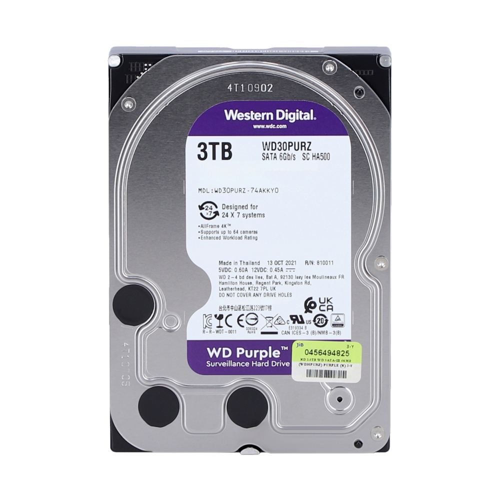 3 TB 3.5 INCH HDD (ฮาร์ดดิสก์ 3.5 นิ้ว) WD PURPLE - SATA3 (WD30PURZ)