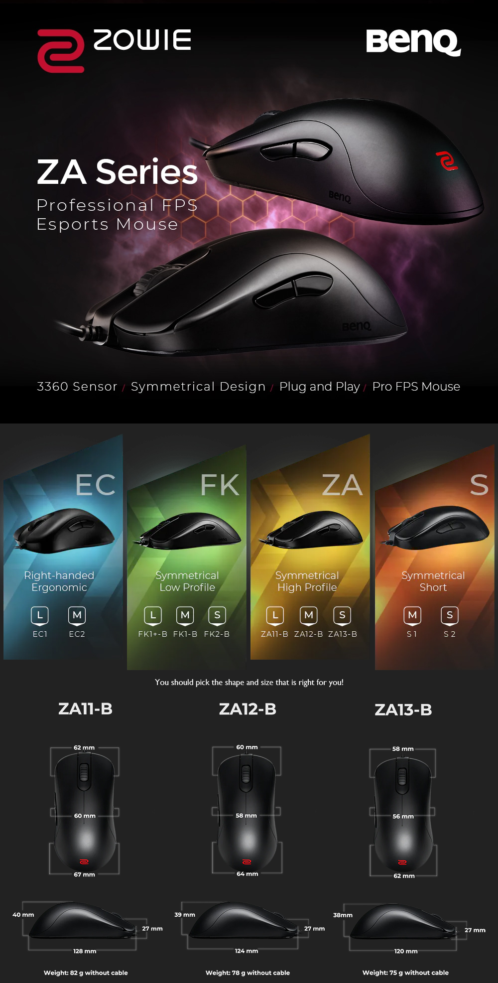 MOUSE (เมาส์) ZOWIE ZA11-B 3360 SENSOR LARGE (BLACK)